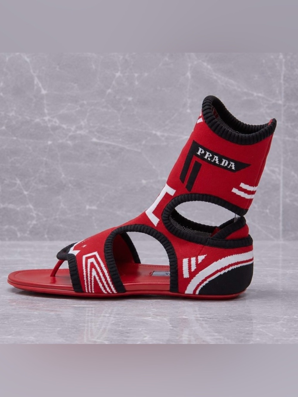 Prada Red, Black and White Knit Sport Sandals